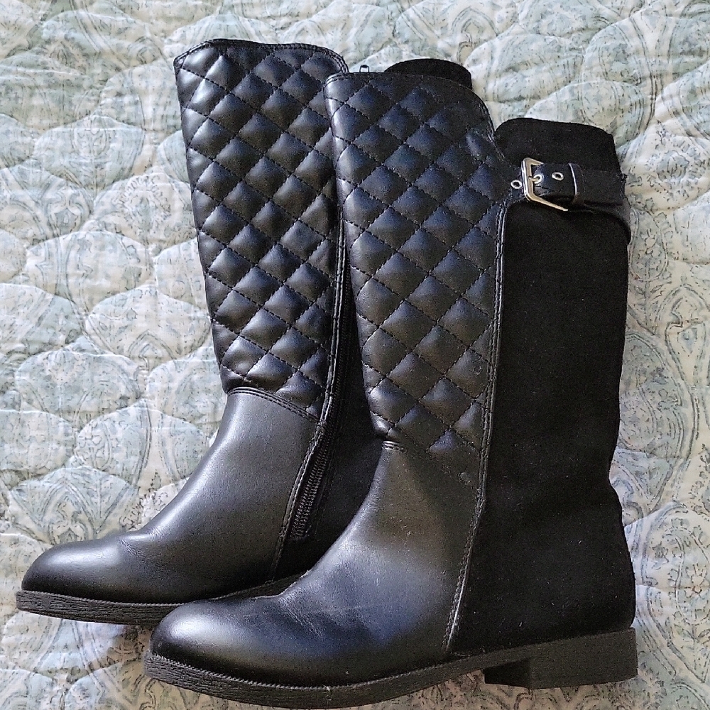 Black Quilted Girls Boots